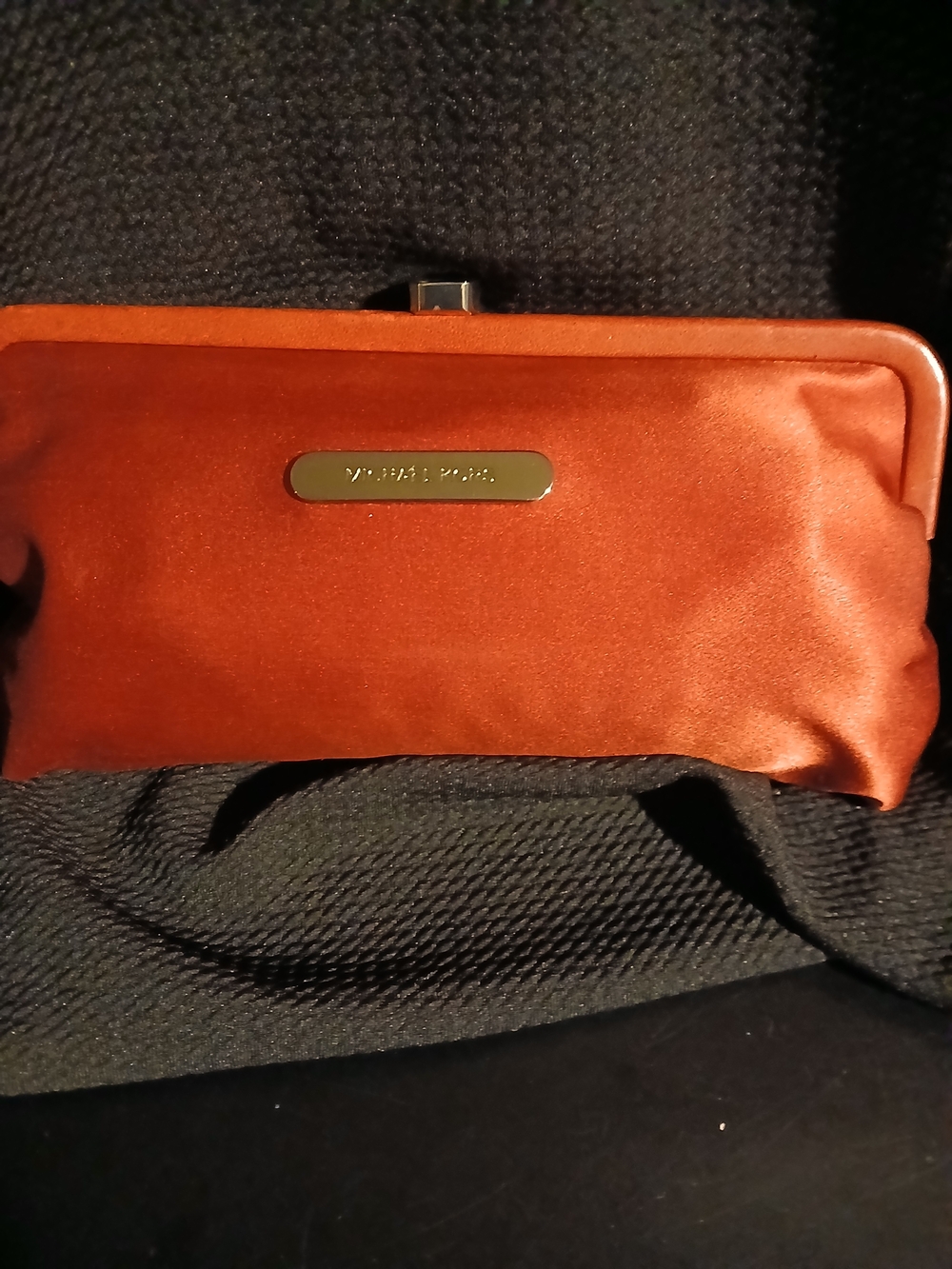 Michael Kors Red Satin Clutch with Gold Plaque